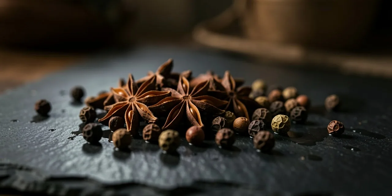 Botanical ingredients on dark stone