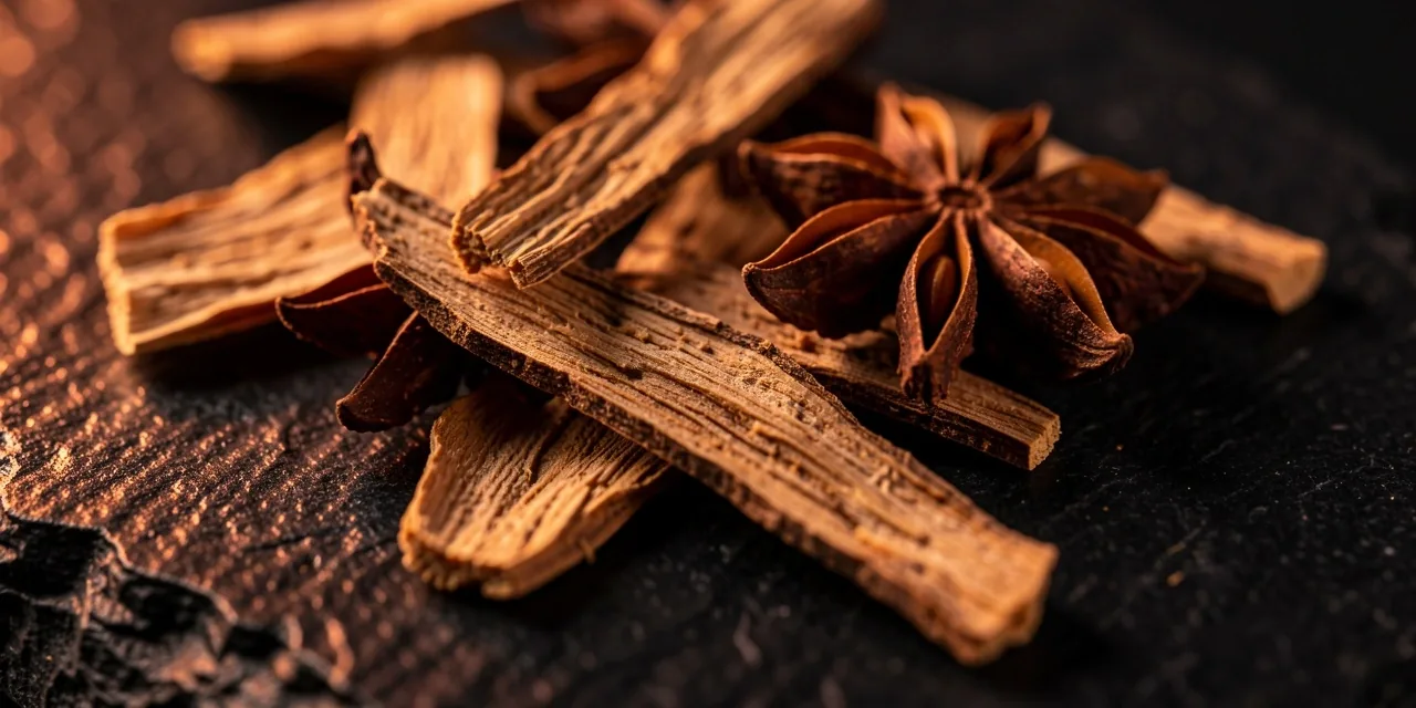 Macro photography of natural botanical ingredients on a dark surface