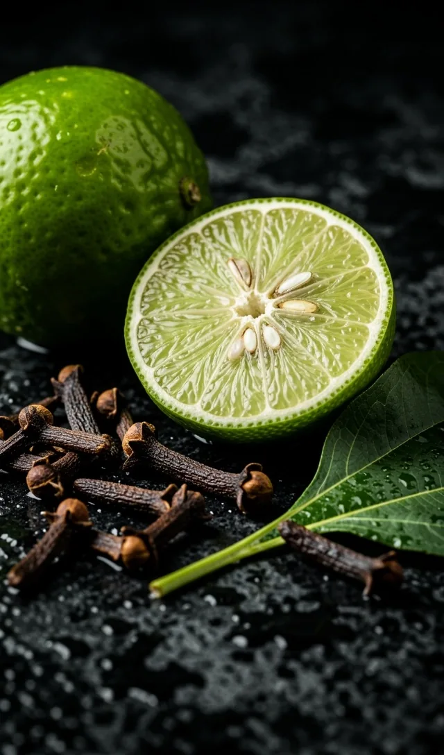 Macro photography of botanical ingredients on dark stone